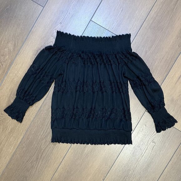 Deletta Anthropologie Black Riley Off-the-Shoulder Top Size S Dark Romance - Picture 3 of 9
